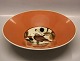 GunhildAluminia Copenhagen Faience 1453 Fruit Bowl, Black Bird on bowl 8.5 x 32 cm , Gunhild 1933