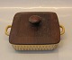 Fad med teaktræ låg box 17 x 20 cm Bing & Grøndahl Relief Quistgaard for B&G / Nissen Kronjyden Stoneware