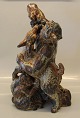 Huge Royal Copenhagen Art Pottery Faun with goat and young ca 43 x 30 cm (15 kg) Knud Kyhn 1940