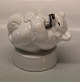 Royal Copenhagen Art Pottery 0234 Kgl. (1003234) Hvid isbjørneunge på ryggen på rund sokkel 8.5 x 9 cm Knud Kyhn (21434) (0334)