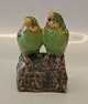 Aluminia Copenhagen Faience 3280-484 Budgie 15.8 cm Jeanne Grut Two green birds 