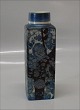 Aluminia Baca kunstfajance  780-3455 Blå vase, firkantet, Bacca Signed Johanne Gerber 19 cm