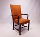 Armstol - cognac - elegance læder - messing knapper  - Mørkt træ - Fritz Hansen - 1944
