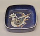 Aluminia Copenhagen Baca Faience RC Faience 708-2882 Blue Square bowl with bird 11 x 11 cm Nils Thorsson, Baca