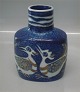 Aluminia Copenhagen Baca Faience 708-3207 Vase blue with birds 13 cm Niels Thorsson Baca