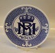 #200 RCM Royal Copenhagen Collector Plate The wedding of Princess Margrethe of Denmark to Prince René of Bourbon Parma. Crowned initials MR and the year MCMXXI.