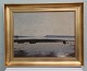 Painting Gunnar Bundgaard Mariager Fjord Oil on Canvas in Golden Frame 66 x 84 cm