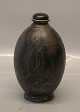 B&G Art Pottery B&G 1704 Lidded Vase with flower pattern in relief Brown Glaze 21 cm  Cathinka Olsen Signed CO