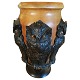 Unik og kolossal stor vase af N.Norvel.Uglevasen. nr 750. år 1915-30. I orange og mat sort glasur.