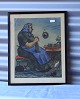 Olietegning Strikkende dame Hirtshals 1955Lars Nielsen