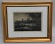 Etching: Carl Locher 1898 Evening Mood at the Seaside 29.5 x 25.7 cm including frame