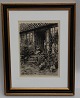 Etching: Peder Moensted 1903 On the steps outside - exterior 39 x 28 cm Including  træramme