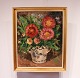 Oliemaleri på lærred med motiv af blomster i guld malet ramme signeret Vantore.5000m2 udstilling.