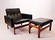 Hvilestol - Model 6523 - Skammel - Model 6423 - Sort Klassisk læder - Ben Af Teak - Jørgen Bækmark - FDB - 1960