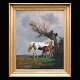 Adolf Henrik Mackeprang, 1833-1911, oil on canvas. Two horses in landsape. Signed and dated 1869. Visible size: 86x70cm. With frame: 107x91cm