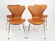 Et sæt af 4 Syver Stole - Model 3107 - Cognac Klassisk Læder -  Arne Jacobsen - Fritz Hansen