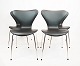 Et sæt af 4 Syver Stole - Model 3107 - Sort Klassisk Læder - Arne Jacobsen - Fritz Hansen