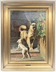 Adolf Mackeprang. (1833-1911). Maleri forestillende to hunde. Størrelse på maleri uden ramme 47*65 cm. (Med ramme 65*85 cm).