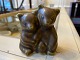 Little brown pair of bear cubs figurine by Danish ceramist Knud Basse own studio hares fur glaze Scandinavian Mid Century Modern