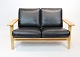 2 pers. sofa - Model GE290 - Oak - Sort Elegance Læder - Hans J. Wegner - Getama