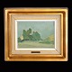 Harald Giersing, 1881-1927, olie på plade: Landskab med trægruppe. Lysmål: 16x22cm. Med ramme: 34x40cm