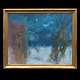 Oluf Høst, 1884-1966, olie på lærred:  Vinternat sydvest himmel. Signeret ca. år 1950. Lysmål: 64x79cm. Med ramme: 76x91cm