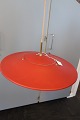 Retro Loftspendel/ - lampe med hejsStor loftslampe, malet metal med messing, flot rødStand i forhold til alder, Fungerer