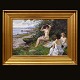 Paul Fischer, 1860-1934, tre badepiger på en strand. Olie på lærred. Signeret. Lysmål: 42x62cm. Med ramme: 62x82cm