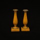 A pair of 19th century small yellow decoarated pewter candlesticks. Denmark circa 1830. H: 10cm