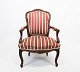 New Rococo Polished Wood Carved Armchair - Striped Fabric - 1890