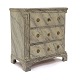 Blå/grønmarmoreret Louis XVI-kommode med kanneleringer og kvartsøjler. H: 80cm. Plade: 42x73cm