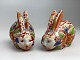Pair of vintage porcelain rabbits, Imari style, 20th century