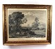 Copper engraving with nature landscape with gilded frame.