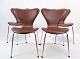 Et Sæt af 4 Syver Stole - Model 3107 - Nøddebrunt Elegance Læder - Arne Jacobsen - Fritz Hansen - 1967