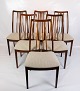 Sæt af Seks Spisestuestole - Palisander - Lyst Uldstof - Dansk Design - 1960
