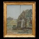 Oluf Høst maleri. Oluf Høst, 1884-1966, olie på lærred. Kvinde ved vippebrønd. Signeret og dateret "O. Høst Gudhjem 1909". Lysmål: 85x72cm. Med ramme: 104x91cm