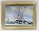 Bing & Grøndahl. Porcelæn. Danske skibsportrætter. Billed af "Skonnerten Prinsesse Caroline af Kjøbenhavn. Mål : Bredde 38* 30 cm. Der er produceret 3500, og denne er no. 907