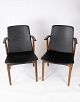 Et Par Armstole - Klassisk Sort Læder  - Teak - Hans Olsen - 1960