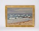Olie maleri med strand motiv og forgyldt ramme signeret A. Brener af Arthur Brener 1886-1956.5000m2 udstilling.