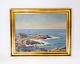 Oliemaleri med strand motiv og forgyldt ramme, signeret Brener af Arthur Brener 1886-1956.5000m2 udstilling.