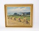Oliemaleri med land motiv og forgyldt ramme, signeret A. Toftlind 1950.