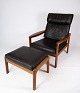 Lænestol og Skammel - Teak - Sort Læder - Arne Vodder - Fremstillet Af Komfort - 1960