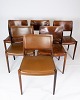 Sæt af 6 spisestuestole, model 80, i palisander og cognac farvet patineret læder designet af N.O. Møller.5000m2 udstilling.