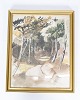 Maleri med motiv af Anholt og forgyldt ramme, af Harald Hansen 1890-1967.