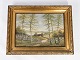 Oliemaleri med natur motiv og med forgyldt ramme fra 1930erne.