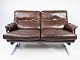 To pers. Sofa - Brunt patineret læder - Stel i metal - Arne Norell - 1970 