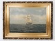 Oliemaleri med marine motiv og med forgyldt ramme fra omkring 1890.