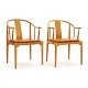 Hans J. Wegner: A pair of Chinachairs. Very nice patinated cherrywood. Produced by Fritz Hansen