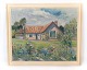 Oliemaleri med motiv af hus og lys ramme, med ukendt signatur fra omkring 1920. 