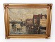 Oliemaleri med motiv af København og forgyldt ramme, signeret Valdemar Brunø.
